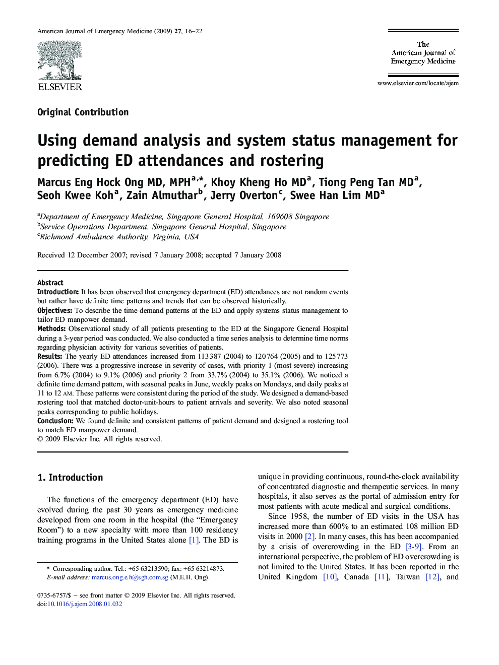 Using demand analysis and system status management for predicting ED attendances and rostering
