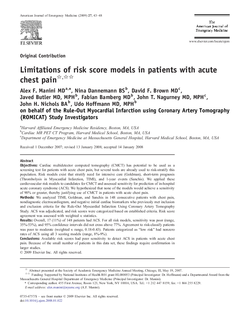 Limitations of risk score models in patients with acute chest pain 