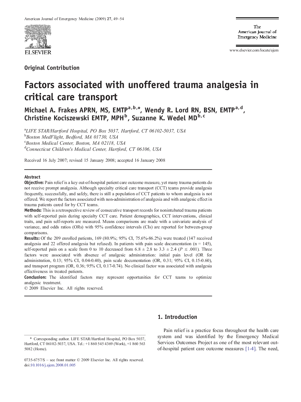 Factors associated with unoffered trauma analgesia in critical care transport