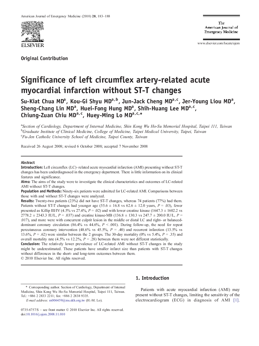Significance of left circumflex artery-related acute myocardial infarction without ST-T changes