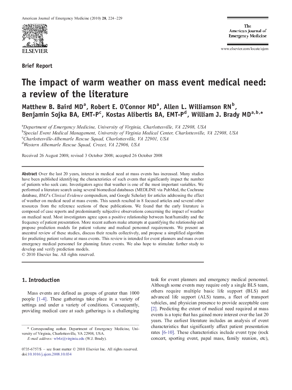 The impact of warm weather on mass event medical need: a review of the literature