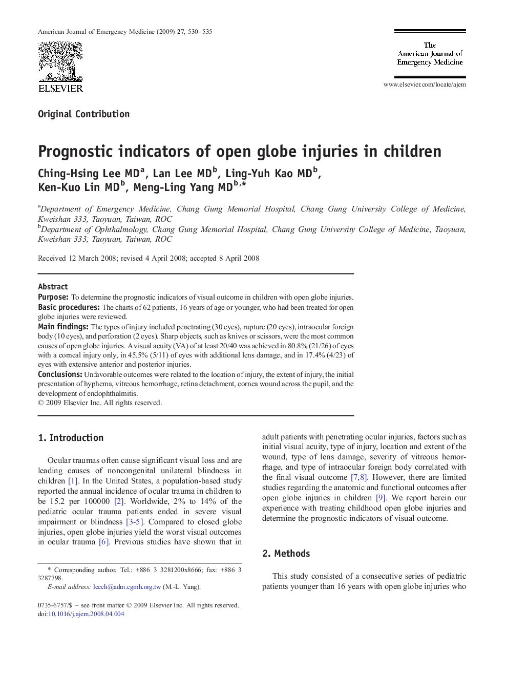 Prognostic indicators of open globe injuries in children