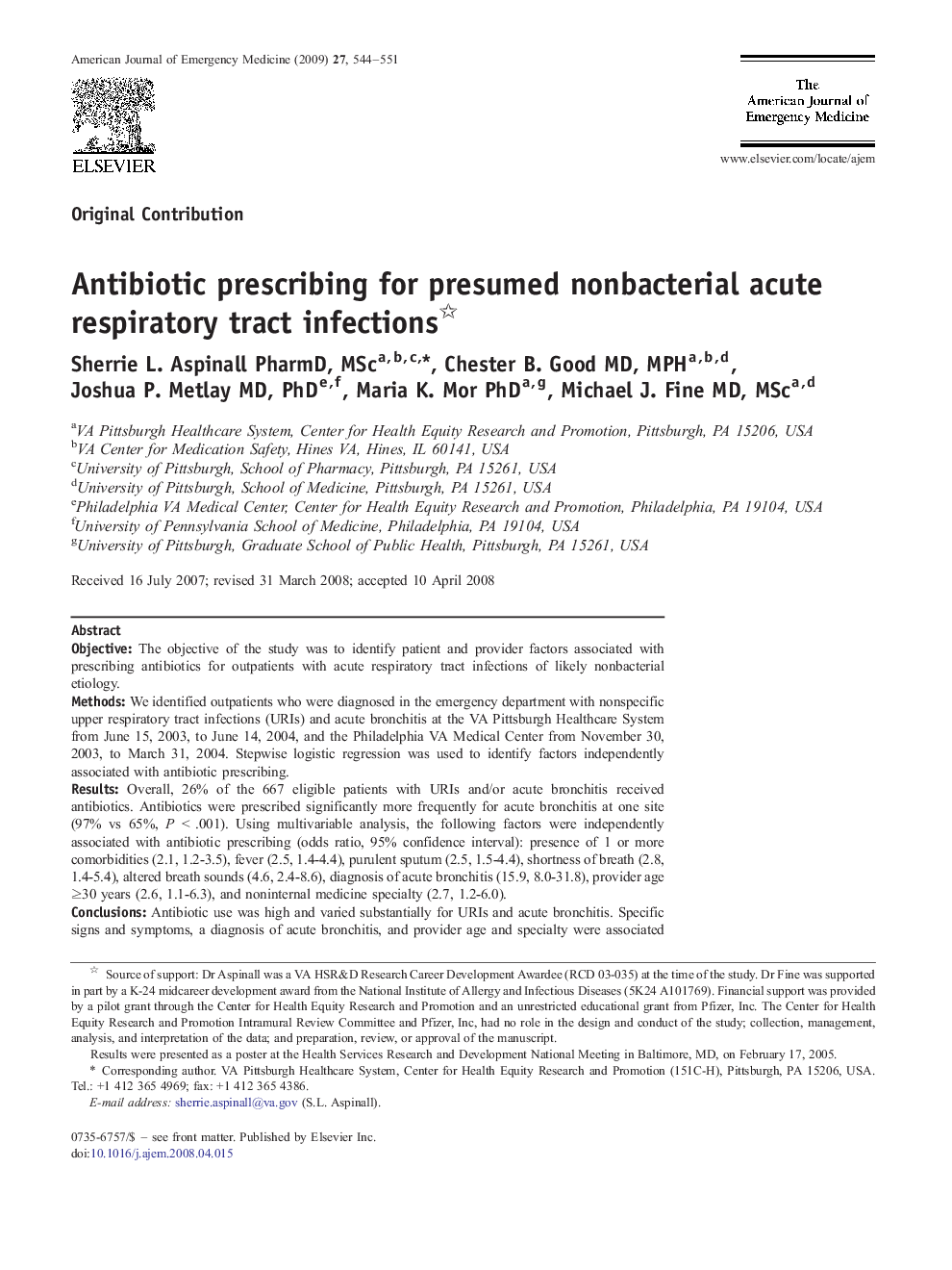 Antibiotic prescribing for presumed nonbacterial acute respiratory tract infections 