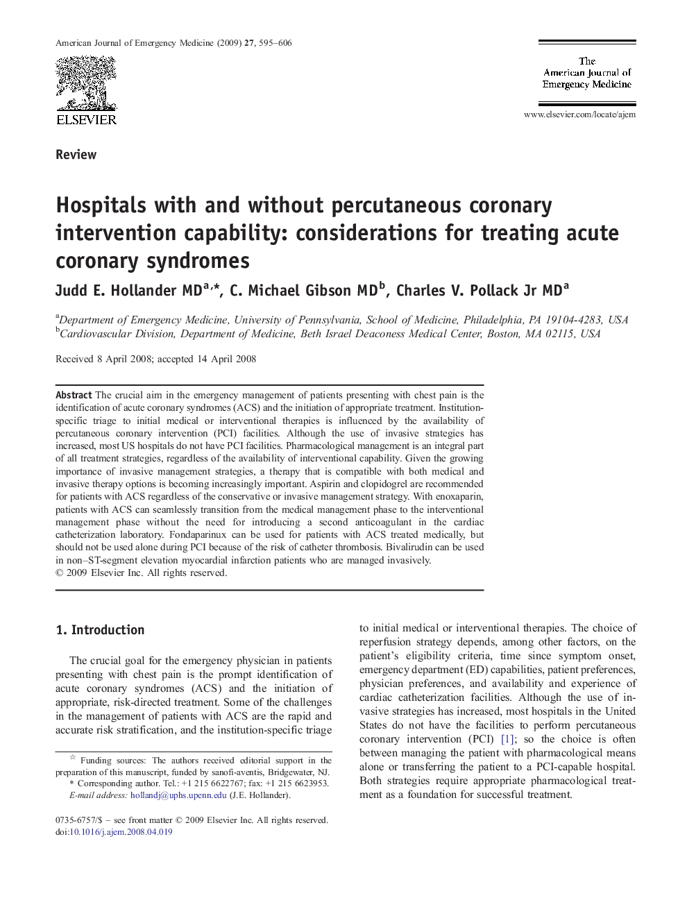Hospitals with and without percutaneous coronary intervention capability: considerations for treating acute coronary syndromes 