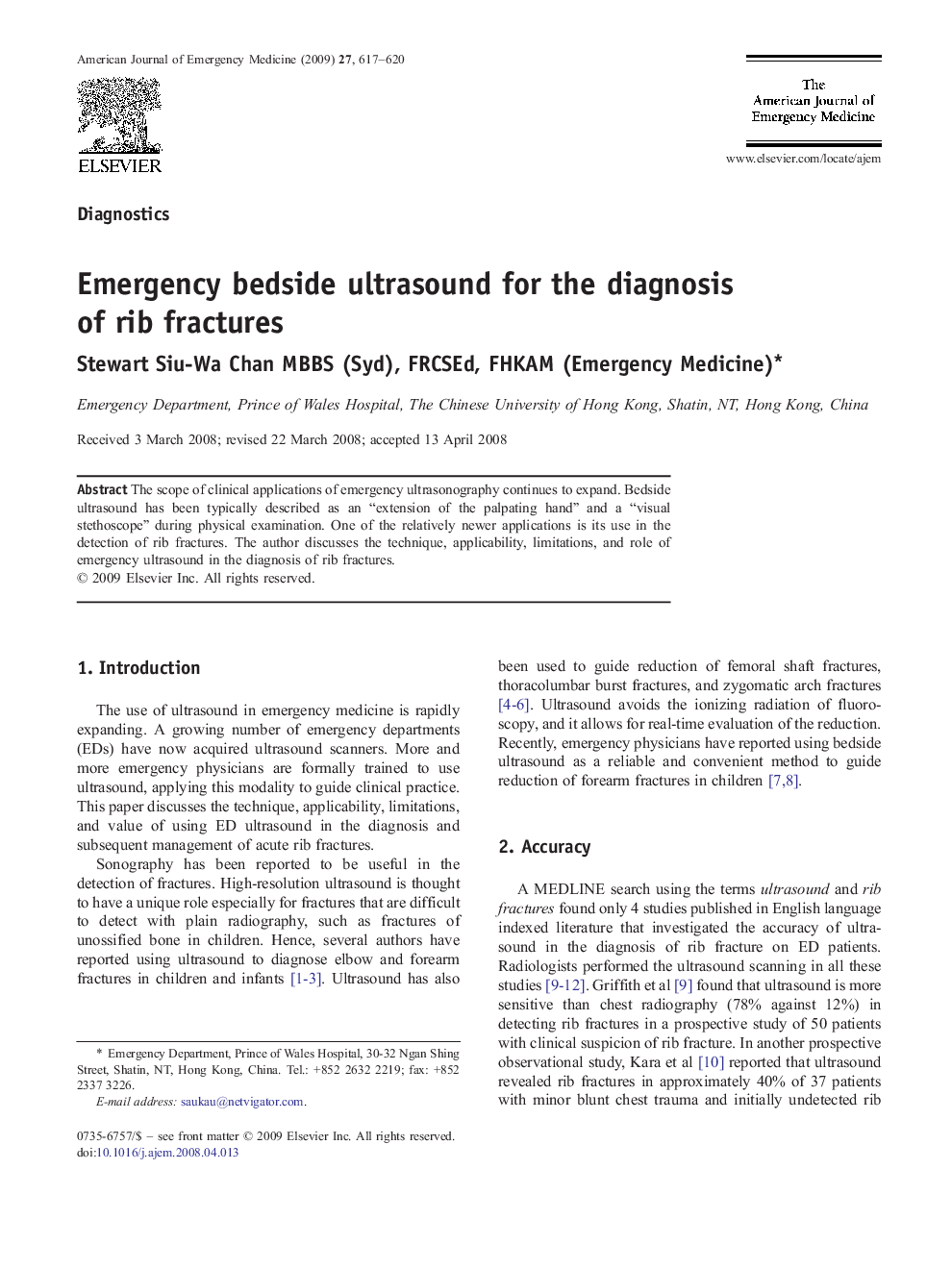 Emergency bedside ultrasound for the diagnosis of rib fractures