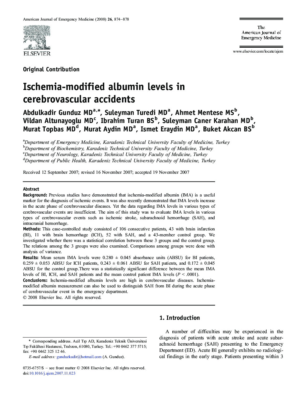 Ischemia-modified albumin levels in cerebrovascular accidents