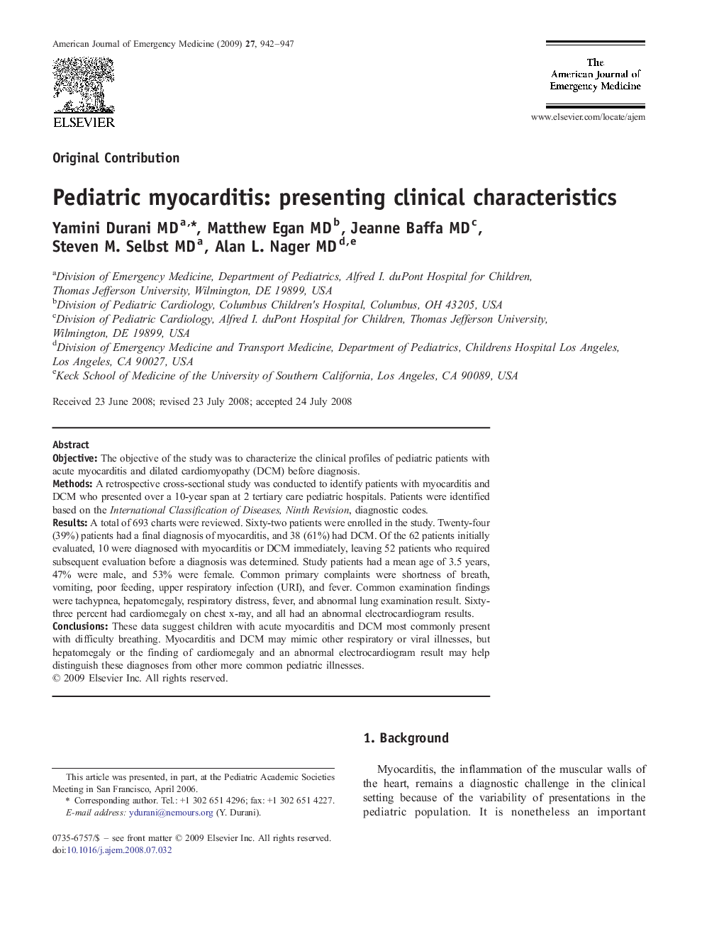 Pediatric myocarditis: presenting clinical characteristics 