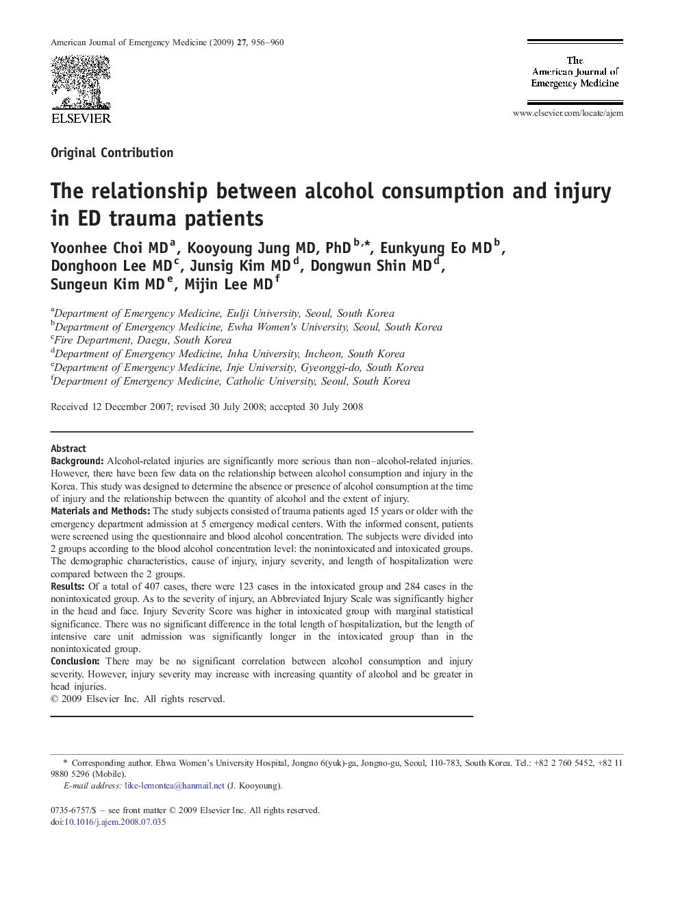 The relationship between alcohol consumption and injury in ED trauma patients