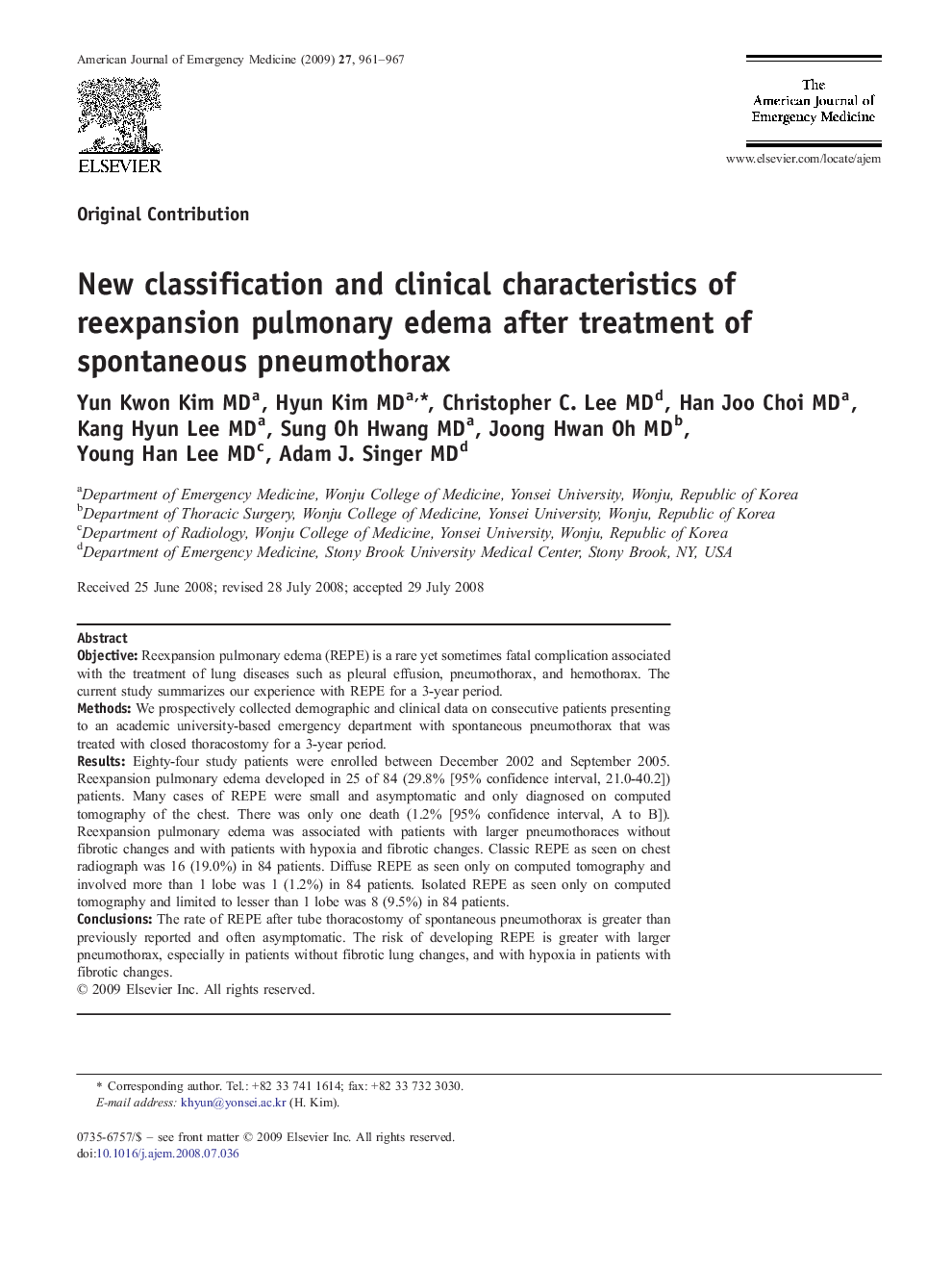 New classification and clinical characteristics of reexpansion pulmonary edema after treatment of spontaneous pneumothorax