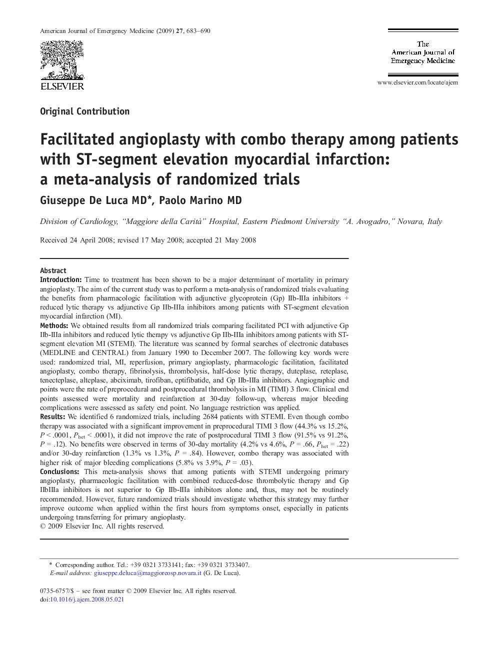 Facilitated angioplasty with combo therapy among patients with ST-segment elevation myocardial infarction: a meta-analysis of randomized trials