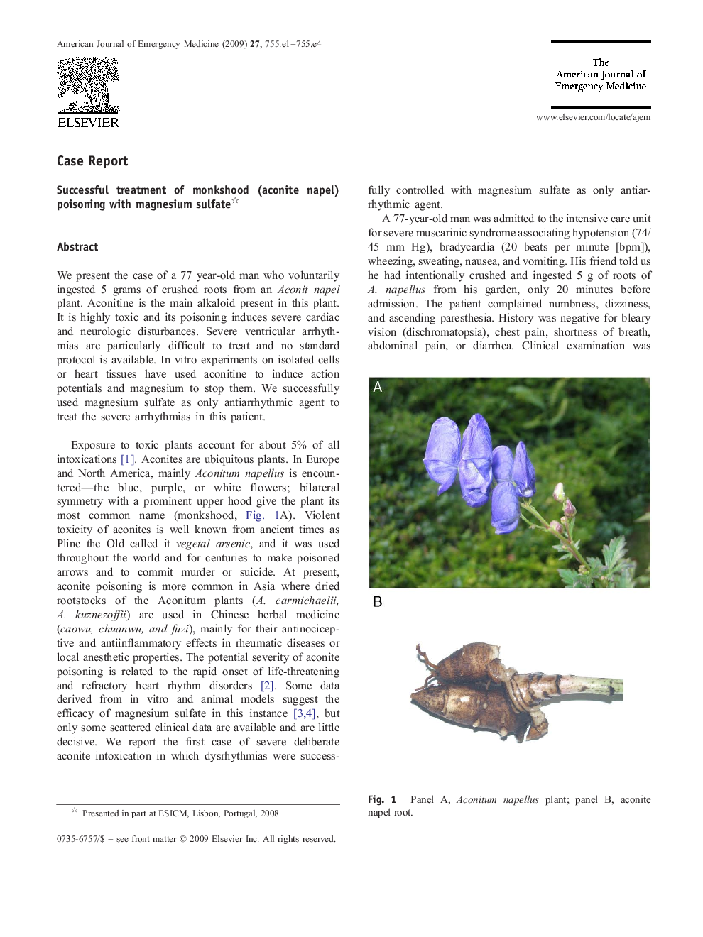 Successful treatment of monkshood (aconite napel) poisoning with magnesium sulfate