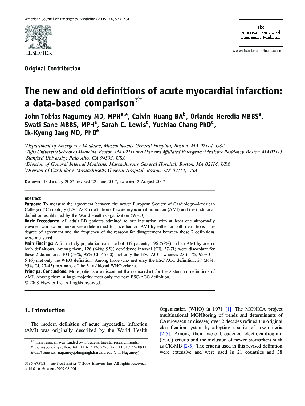The new and old definitions of acute myocardial infarction: a data-based comparison