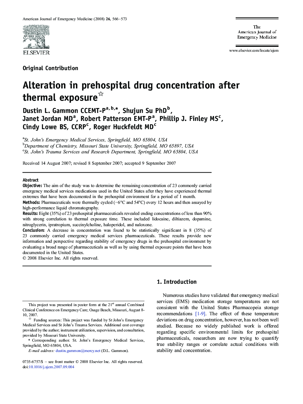 Alteration in prehospital drug concentration after thermal exposure 