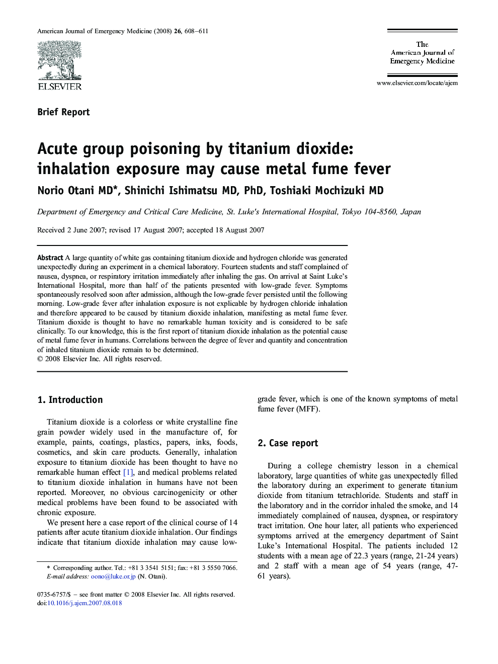 Acute group poisoning by titanium dioxide: inhalation exposure may cause metal fume fever