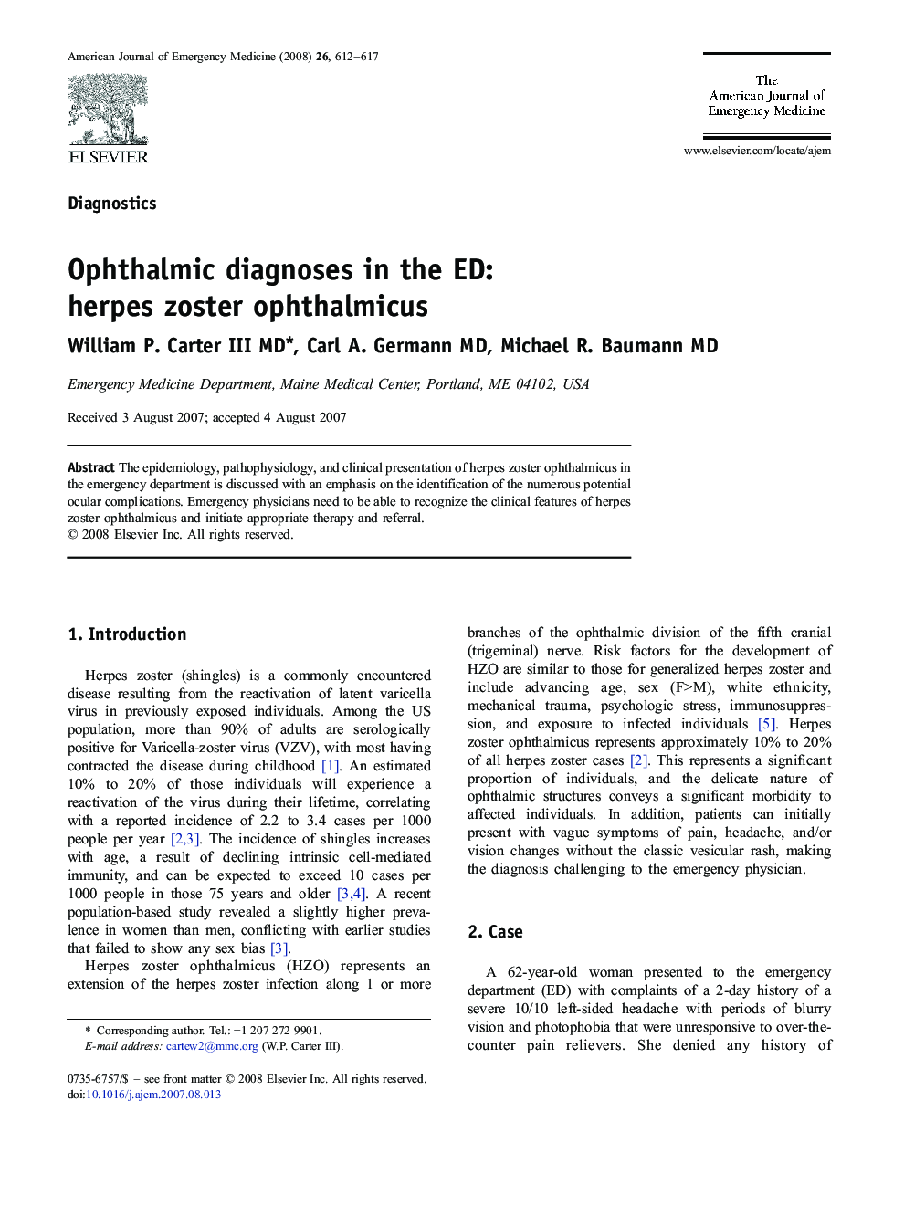 عکس صفحه اول مقاله: Ophthalmic diagnoses in the ED: herpes zoster ophthalmicus Ophthalmic diagnoses in the ED: herpes zoster ophthalmicus