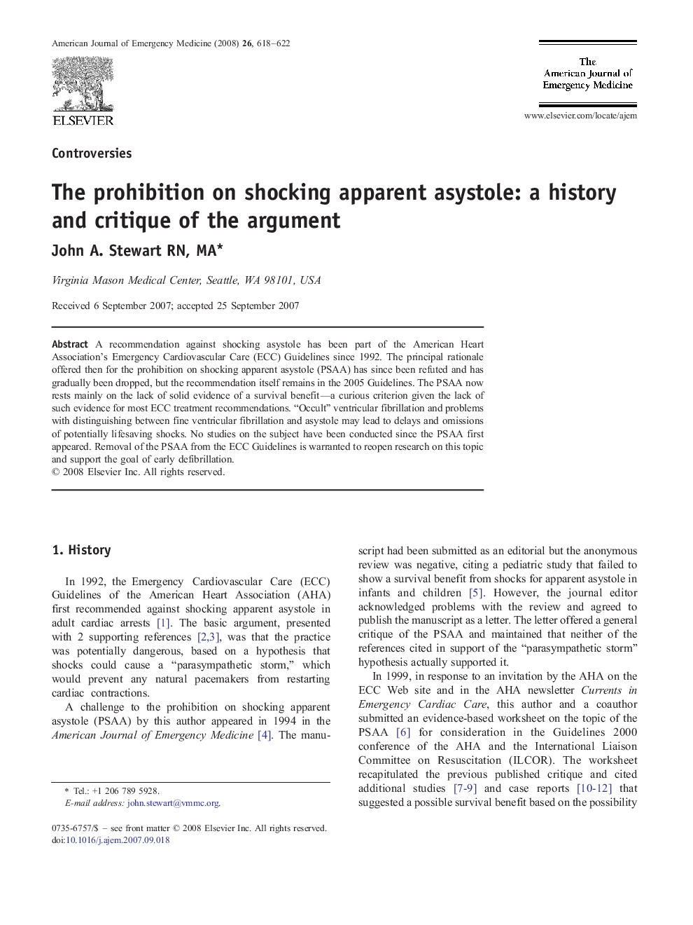 The prohibition on shocking apparent asystole: a history and critique of the argument