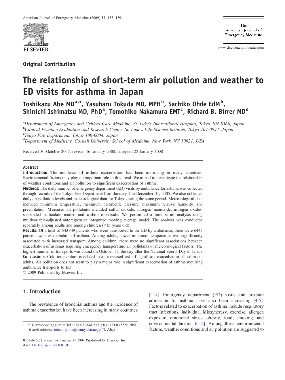 The relationship of short-term air pollution and weather to ED visits for asthma in Japan