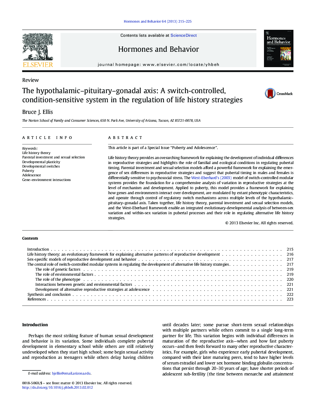 The hypothalamic–pituitary–gonadal axis: A switch-controlled, condition-sensitive system in the regulation of life history strategies