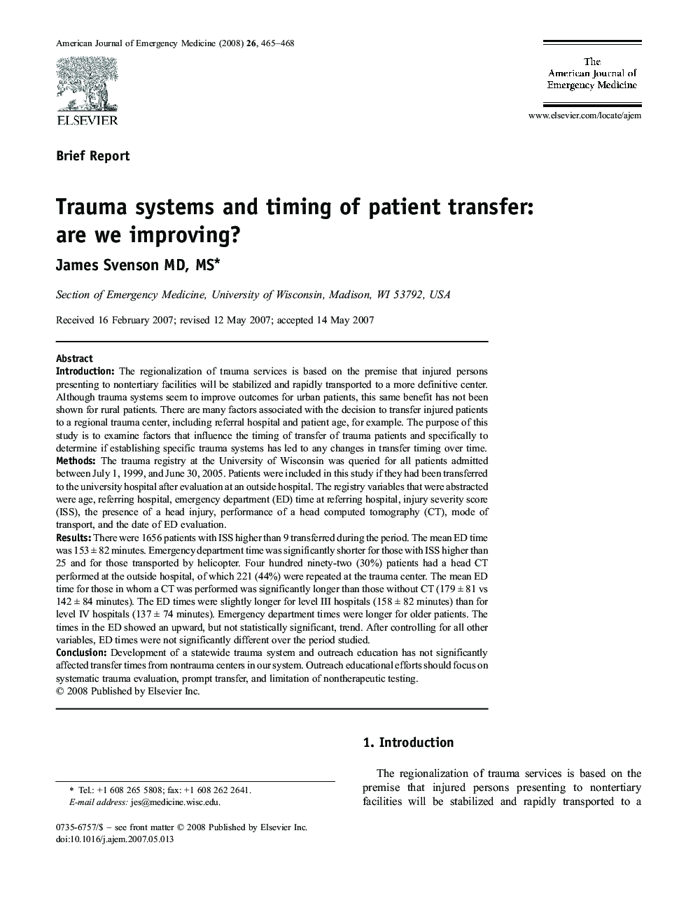 Trauma systems and timing of patient transfer: are we improving?