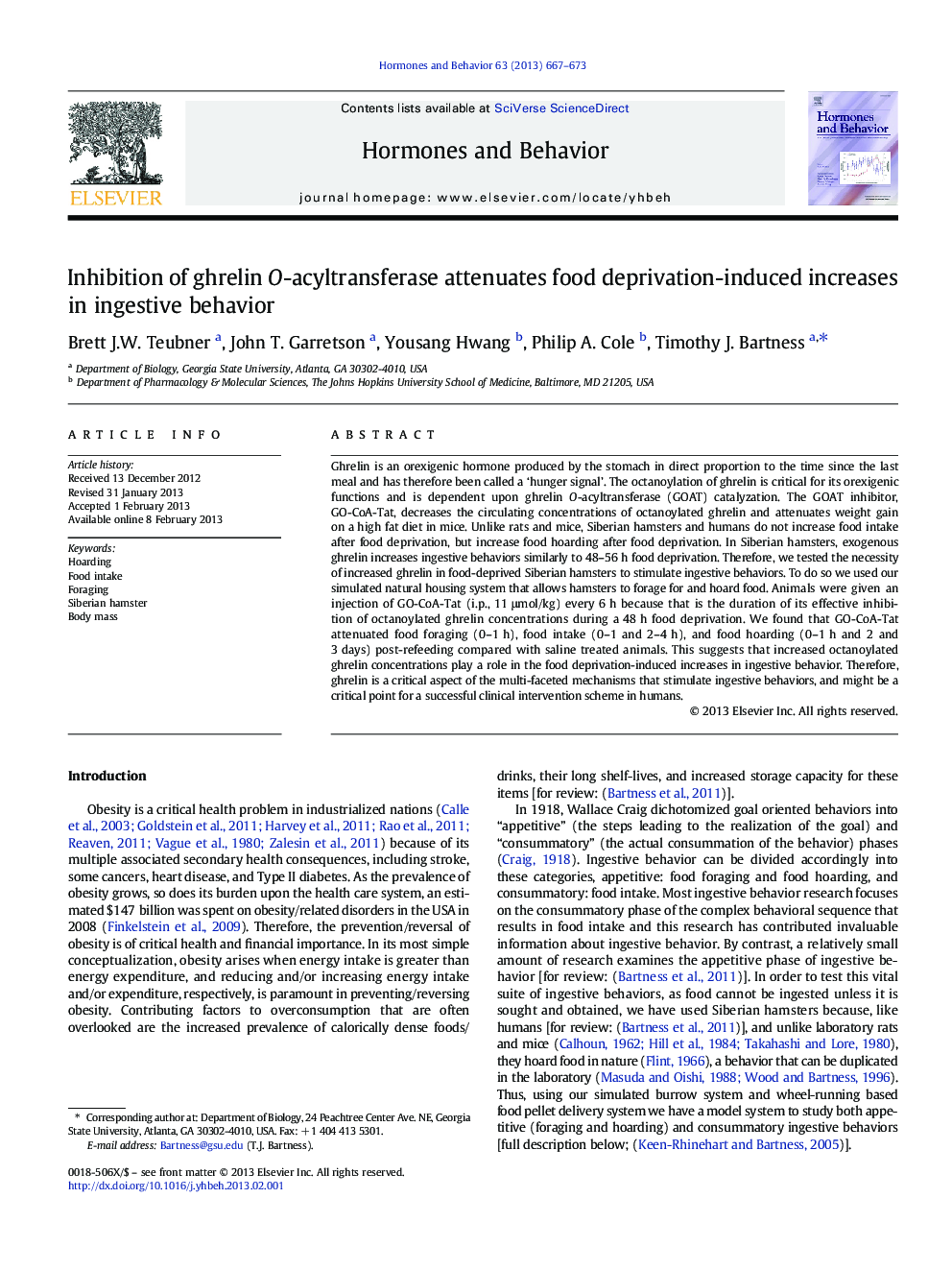 Inhibition of ghrelin O-acyltransferase attenuates food deprivation-induced increases in ingestive behavior