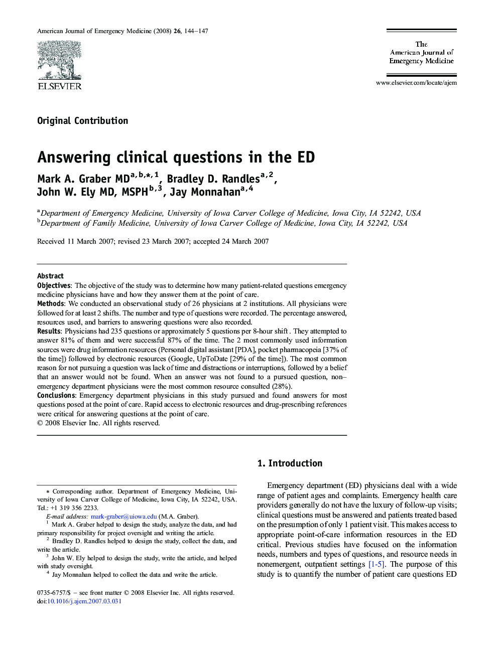 Answering clinical questions in the ED