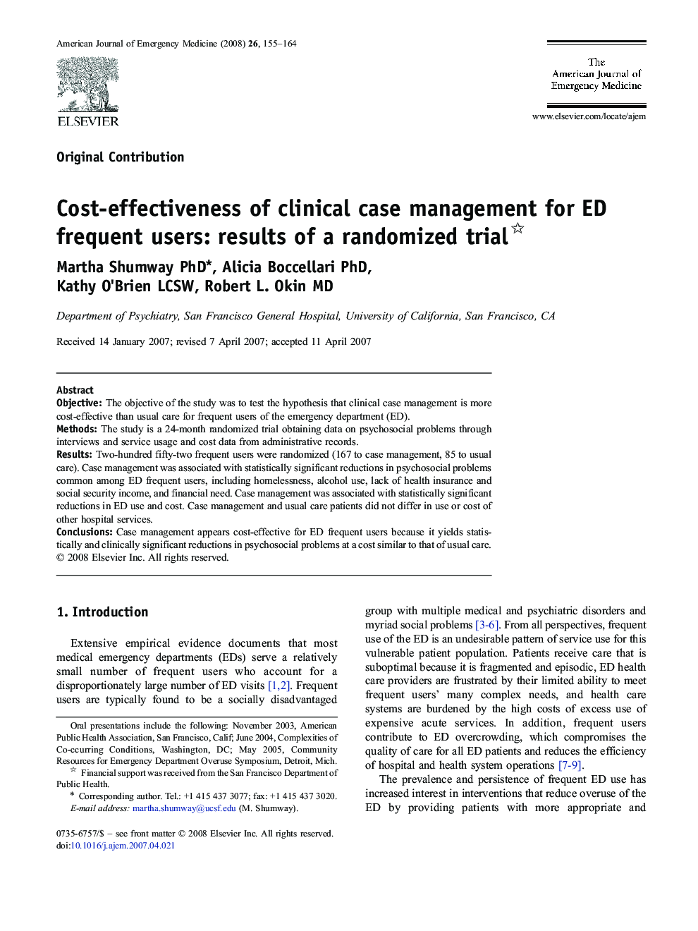 عکس صفحه اول مقاله: Cost-effectiveness of clinical case management for ED frequent users: results of a randomized trial⋆ Cost-effectiveness of clinical case management for ED frequent users: results of a randomized trial⋆