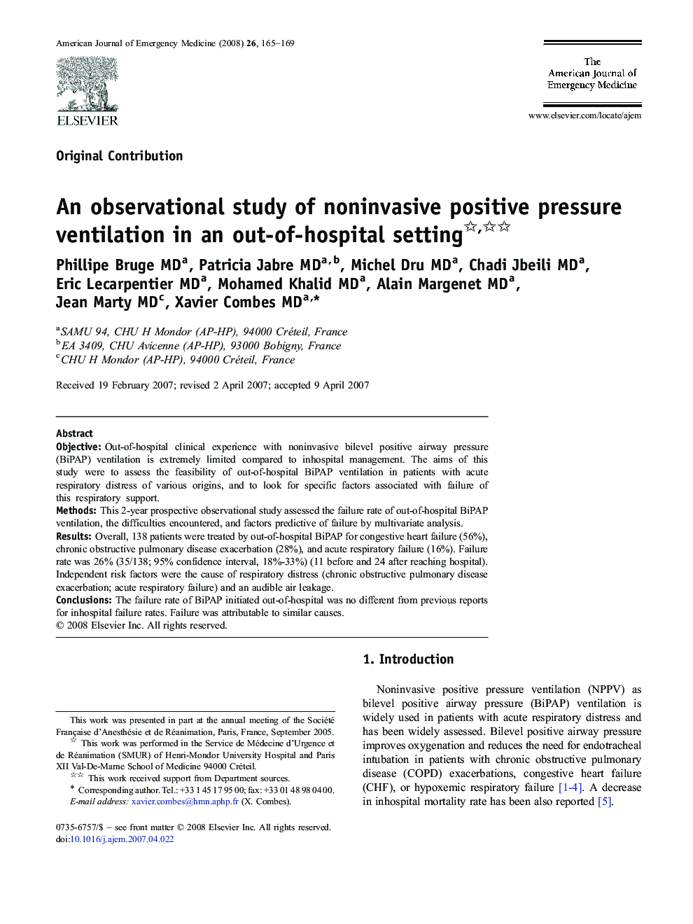 An observational study of noninvasive positive pressure ventilation in an out-of-hospital setting 