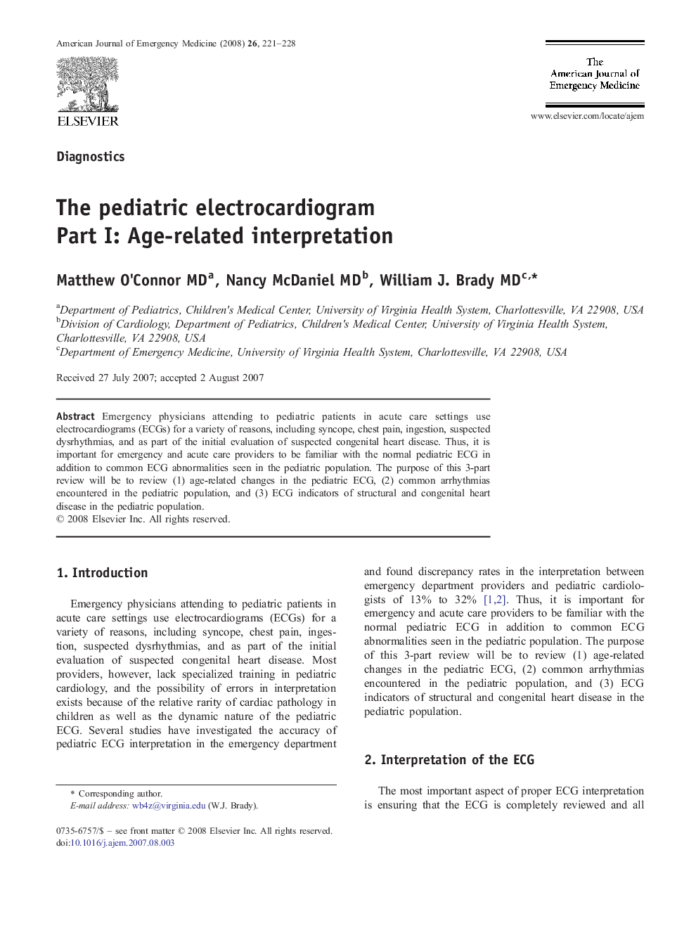 عکس صفحه اول مقاله: The pediatric electrocardiogram: Part I: Age-related interpretation The pediatric electrocardiogram: Part I: Age-related interpretation