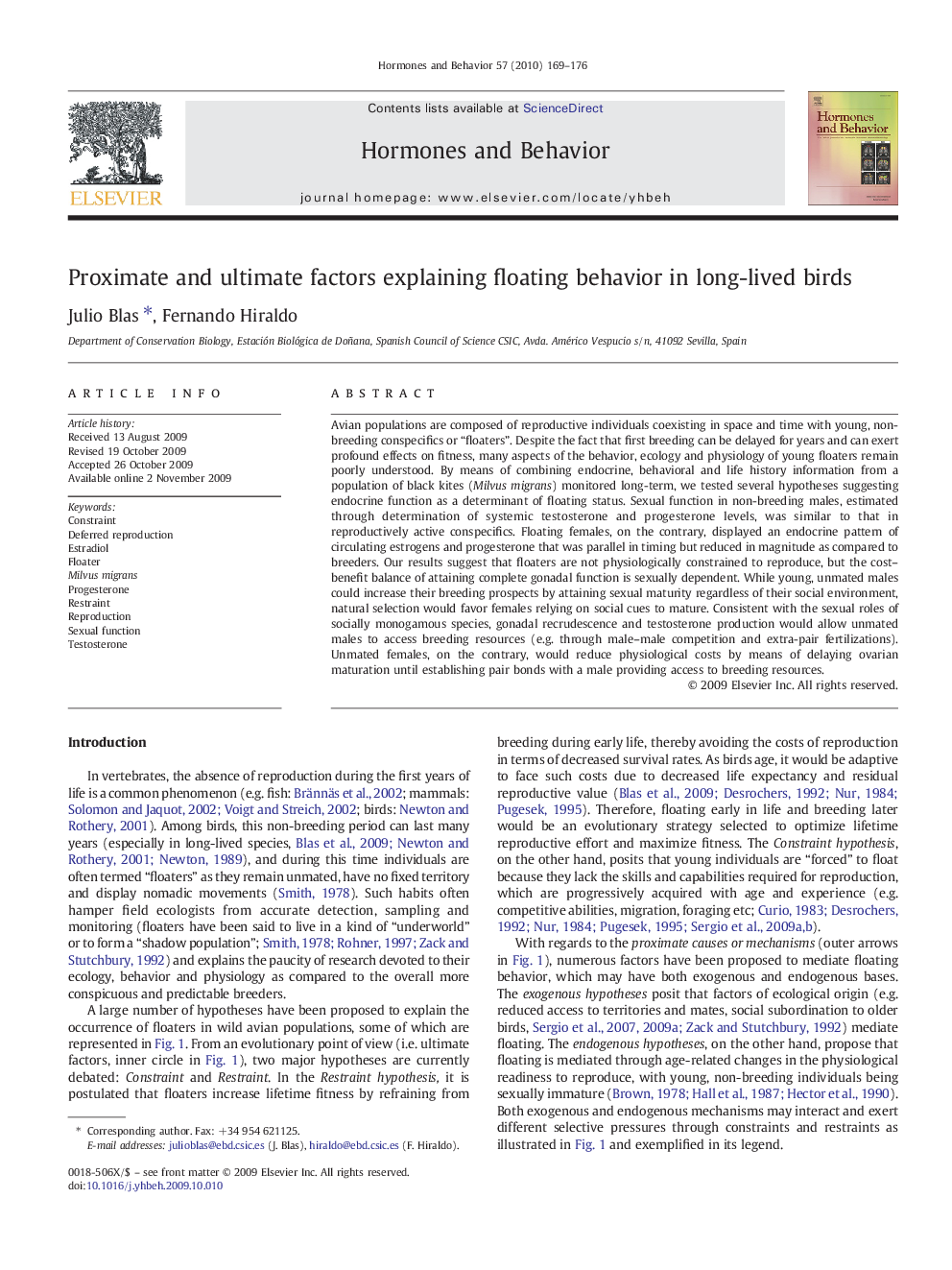 Proximate and ultimate factors explaining floating behavior in long-lived birds