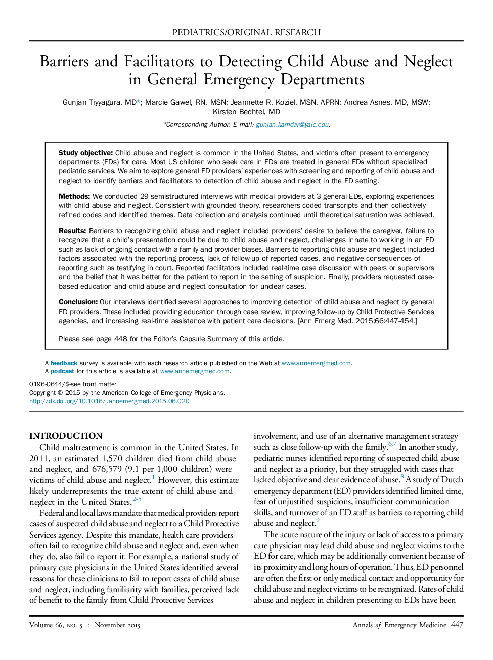 Barriers and Facilitators to Detecting Child Abuse and Neglect in General Emergency Departments 