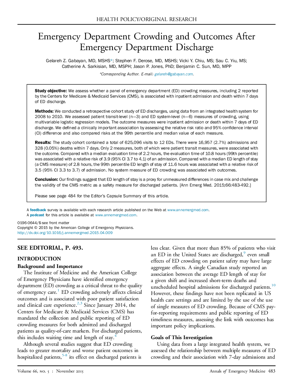 Emergency Department Crowding and Outcomes After EmergencyÂ Department Discharge