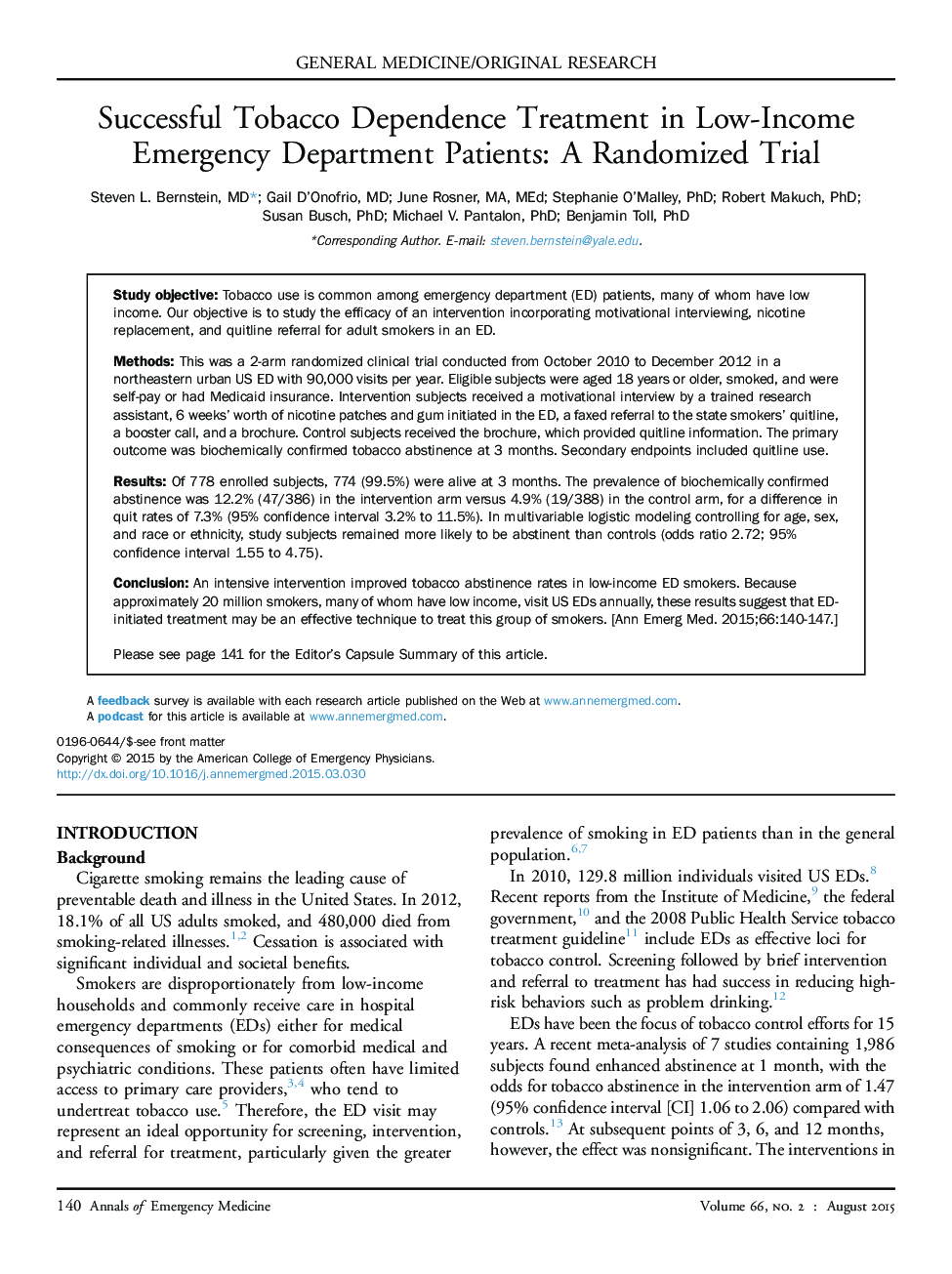 Successful Tobacco Dependence Treatment in Low-Income Emergency Department Patients: A Randomized Trial 