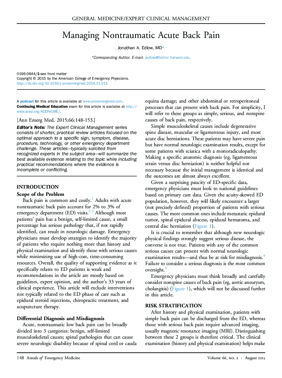 Managing Nontraumatic Acute Back Pain