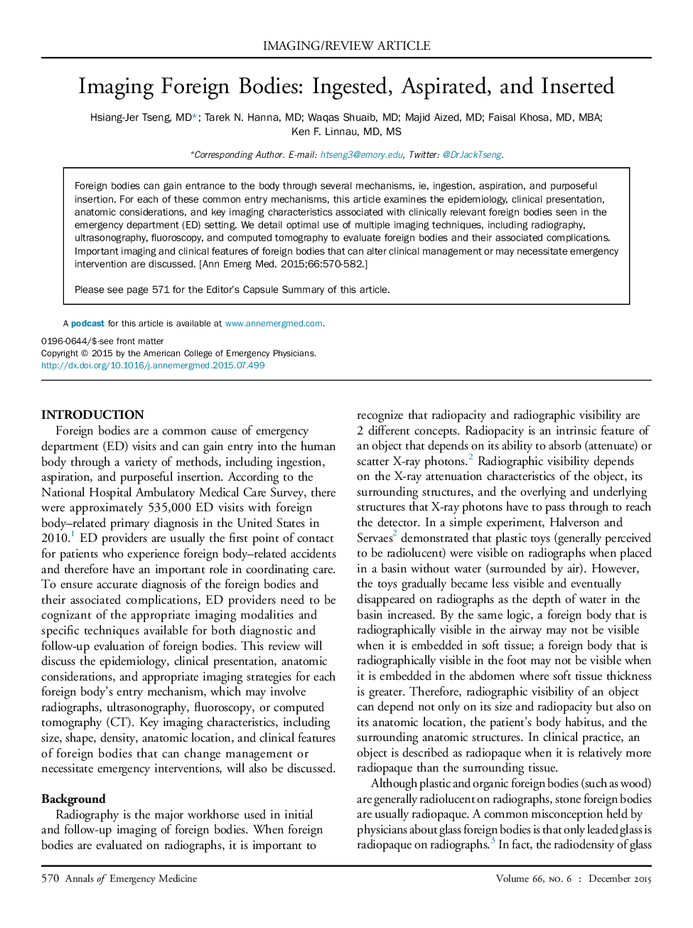 Imaging Foreign Bodies: Ingested, Aspirated, and Inserted