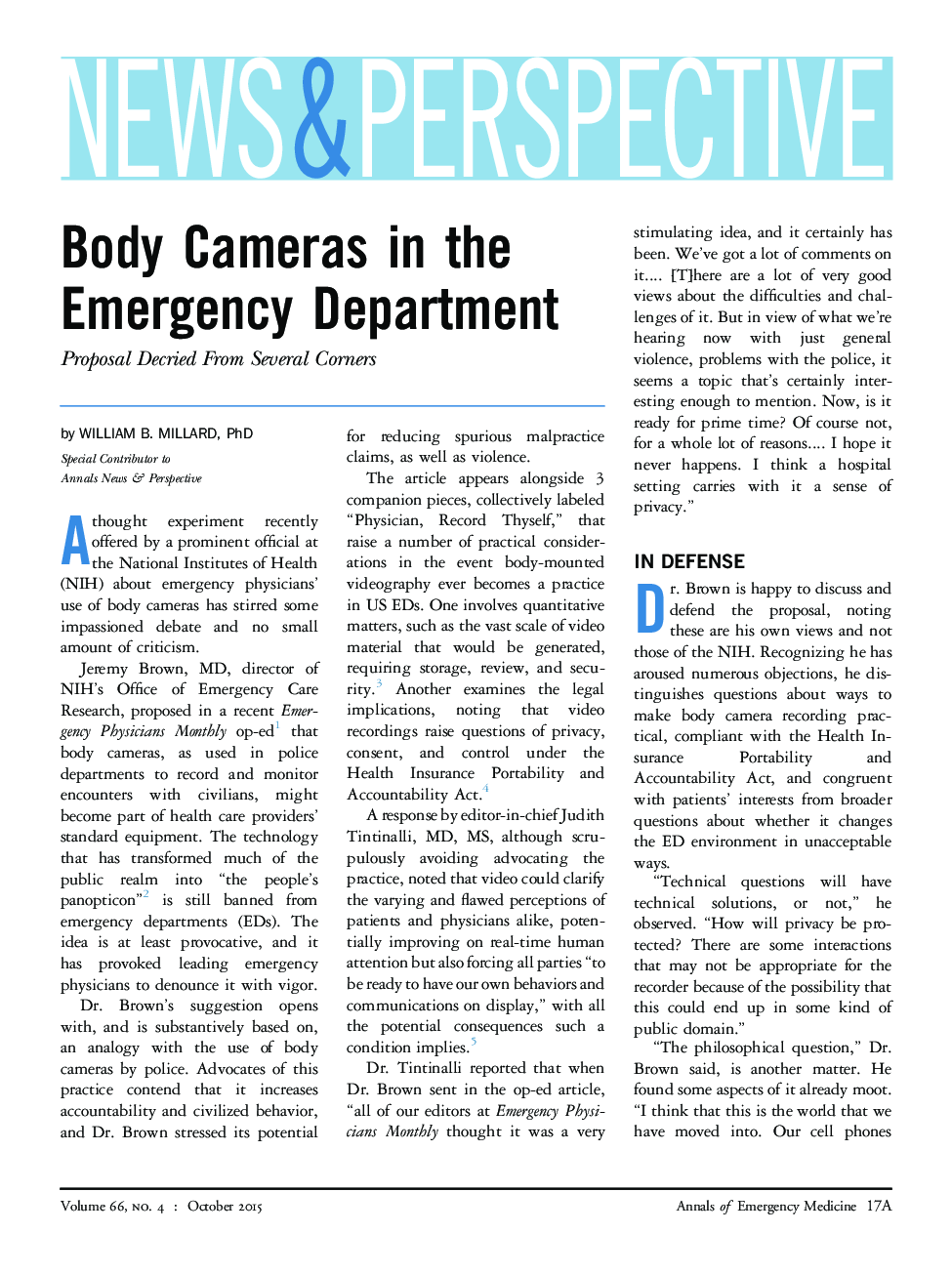 Body Cameras in the Emergency Department