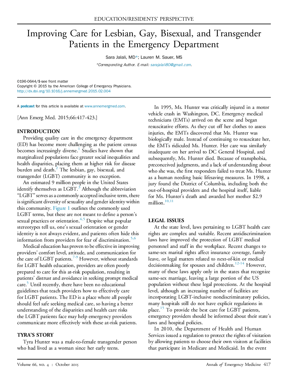 Improving Care for Lesbian, Gay, Bisexual, and Transgender Patients in the Emergency Department