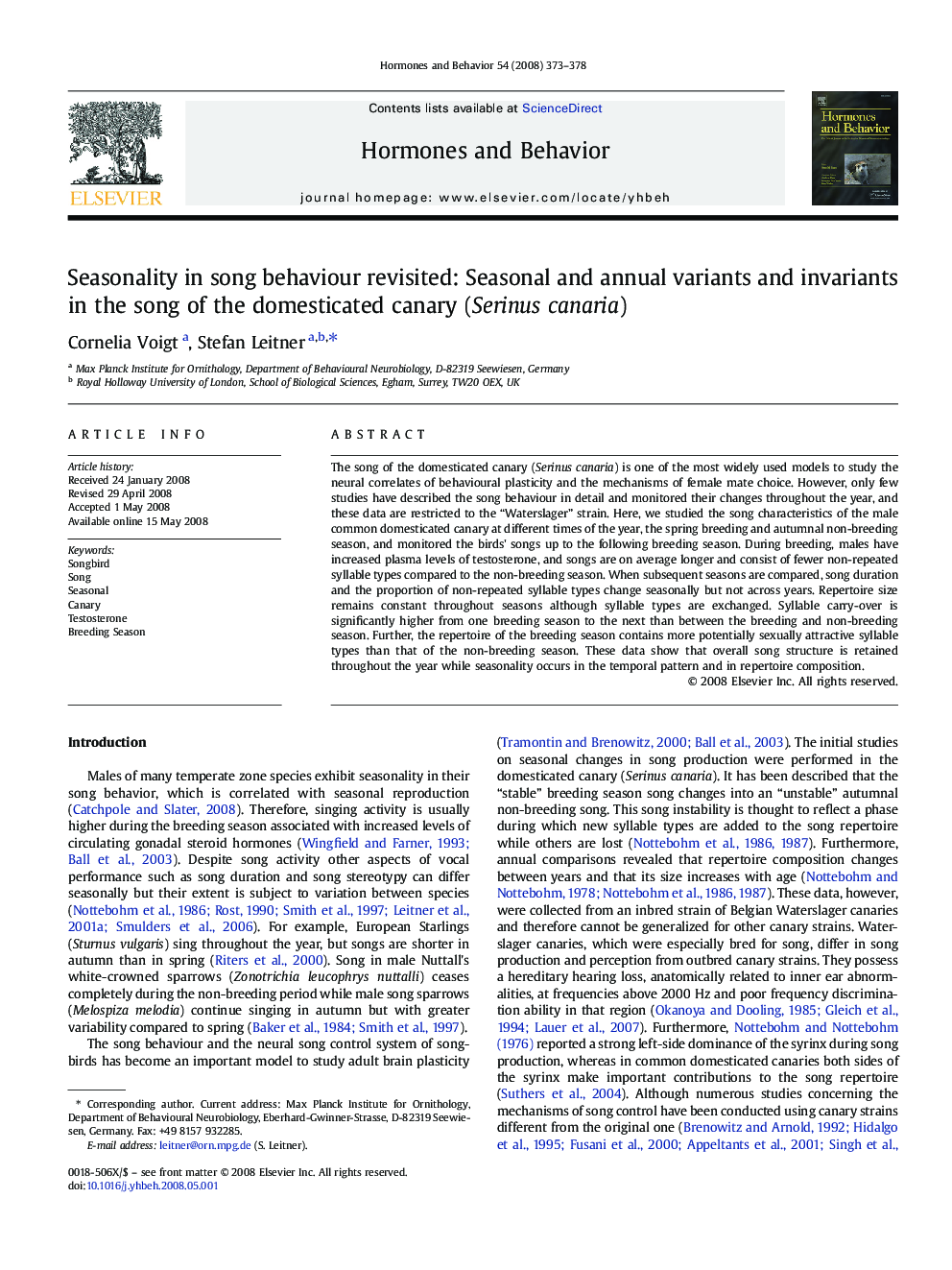 Seasonality in song behaviour revisited: Seasonal and annual variants and invariants in the song of the domesticated canary (Serinus canaria)