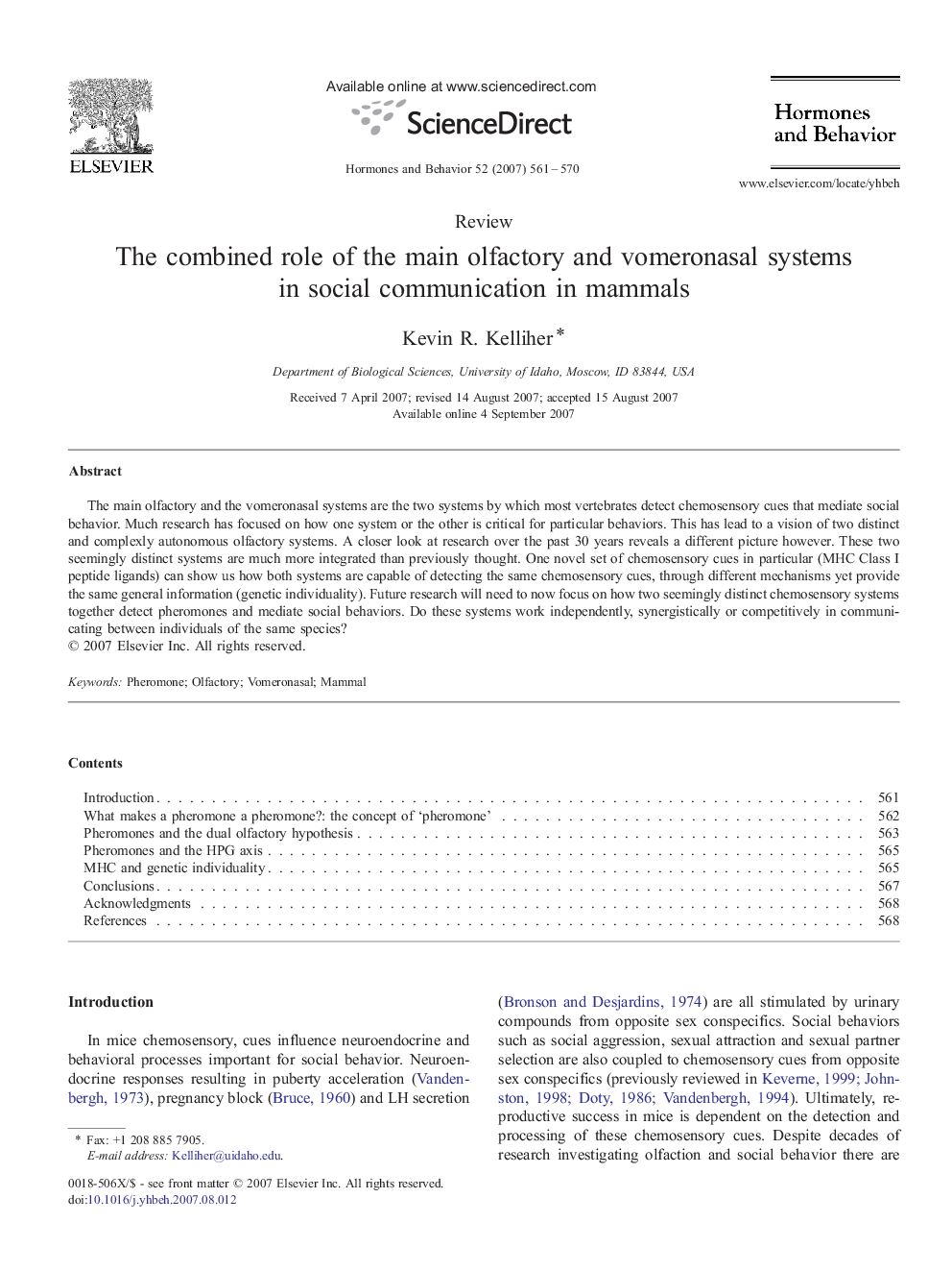 عکس صفحه اول مقاله: The combined role of the main olfactory and vomeronasal systems in social communication in mammals The combined role of the main olfactory and vomeronasal systems in social communication in mammals