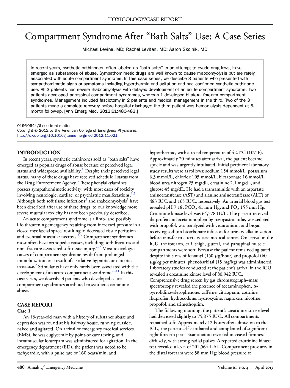 Compartment Syndrome After “Bath Salts” Use: A Case Series 