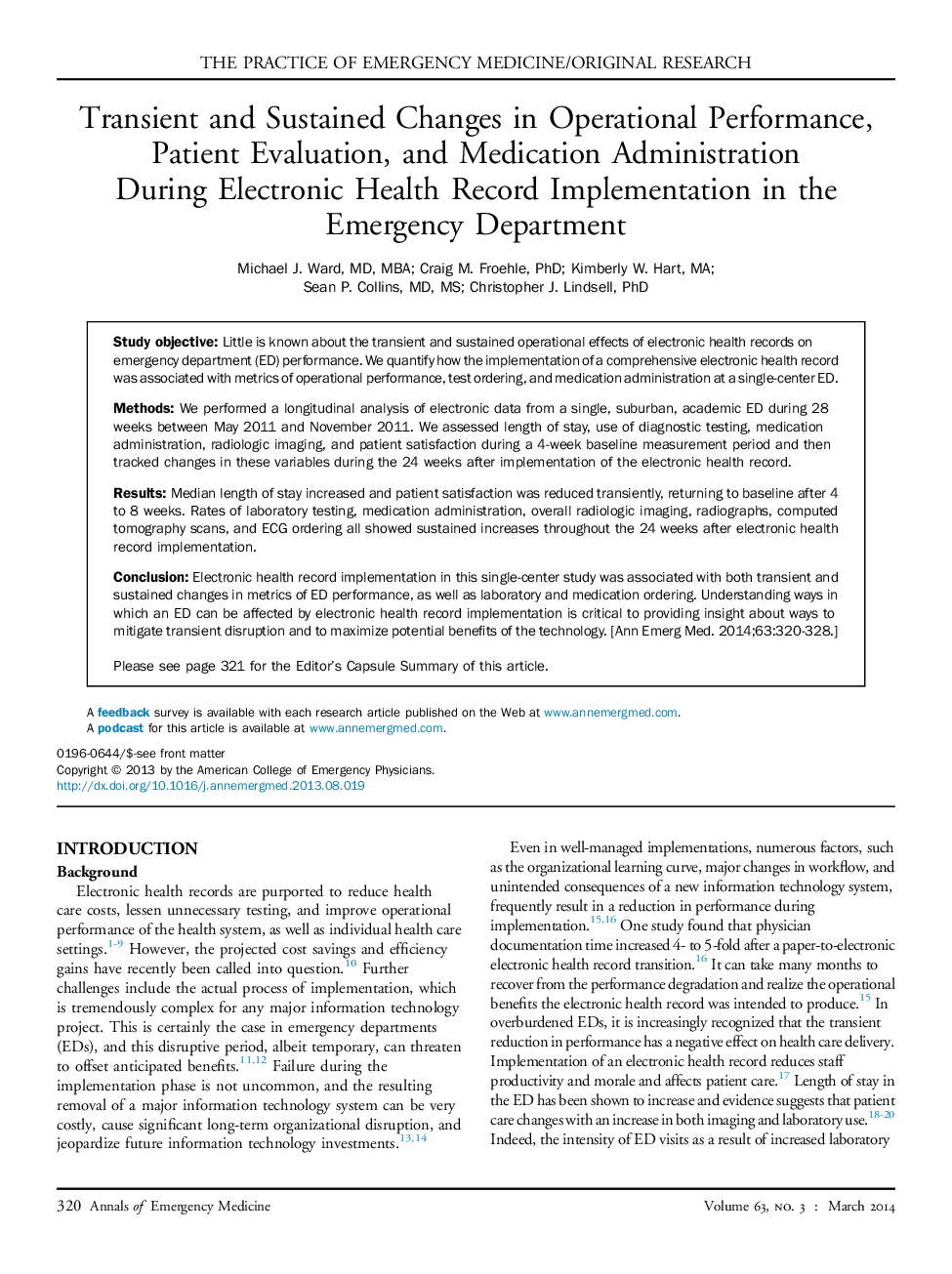 Transient and Sustained Changes in Operational Performance, Patient Evaluation, and Medication Administration During Electronic Health Record Implementation in the Emergency Department 