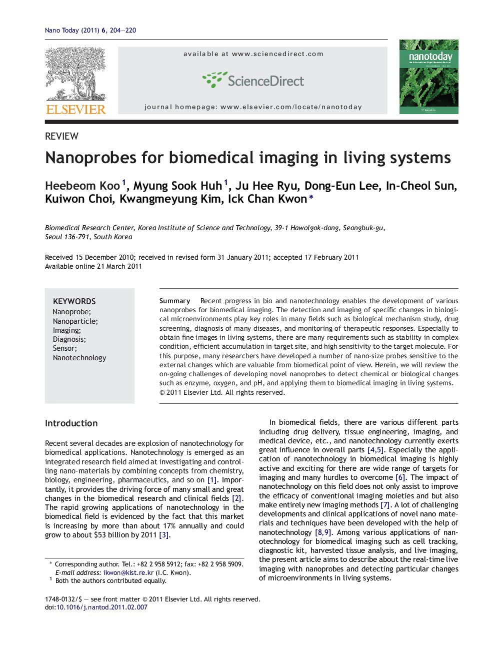 Nanoprobes for biomedical imaging in living systems