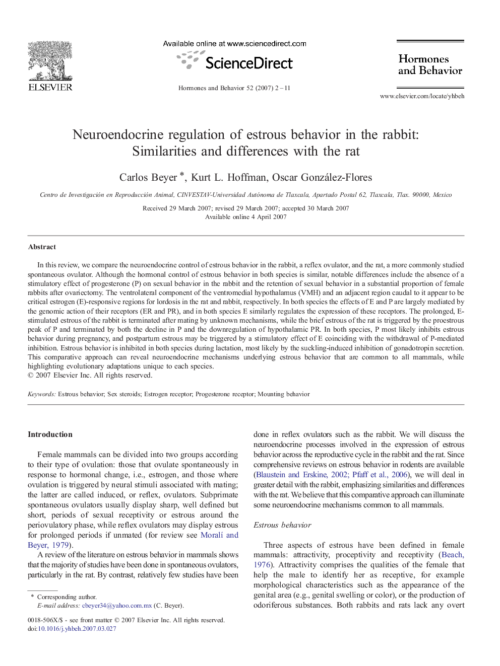 Neuroendocrine regulation of estrous behavior in the rabbit: Similarities and differences with the rat