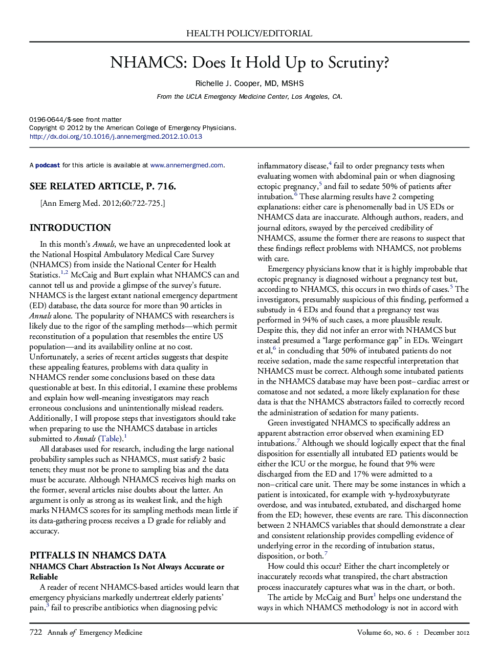 NHAMCS: Does It Hold Up to Scrutiny?