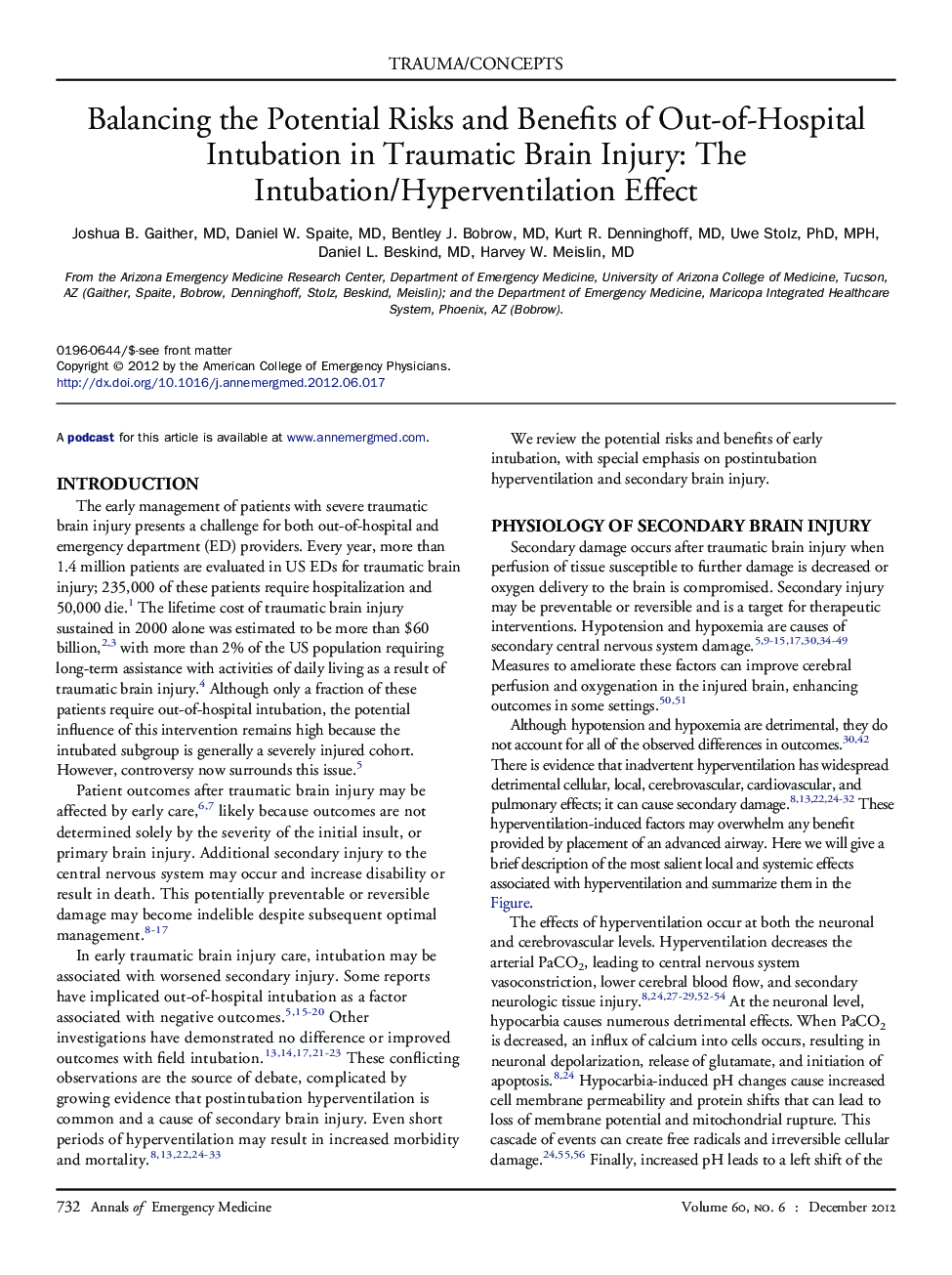 Balancing the Potential Risks and Benefits of Out-of-Hospital Intubation in Traumatic Brain Injury: The Intubation/Hyperventilation Effect