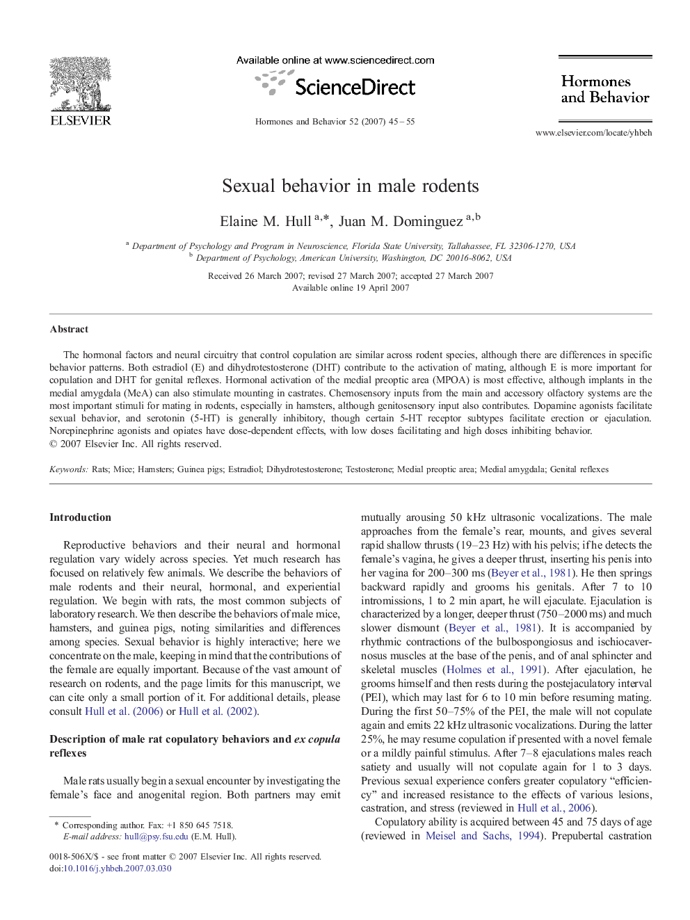 Sexual behavior in male rodents