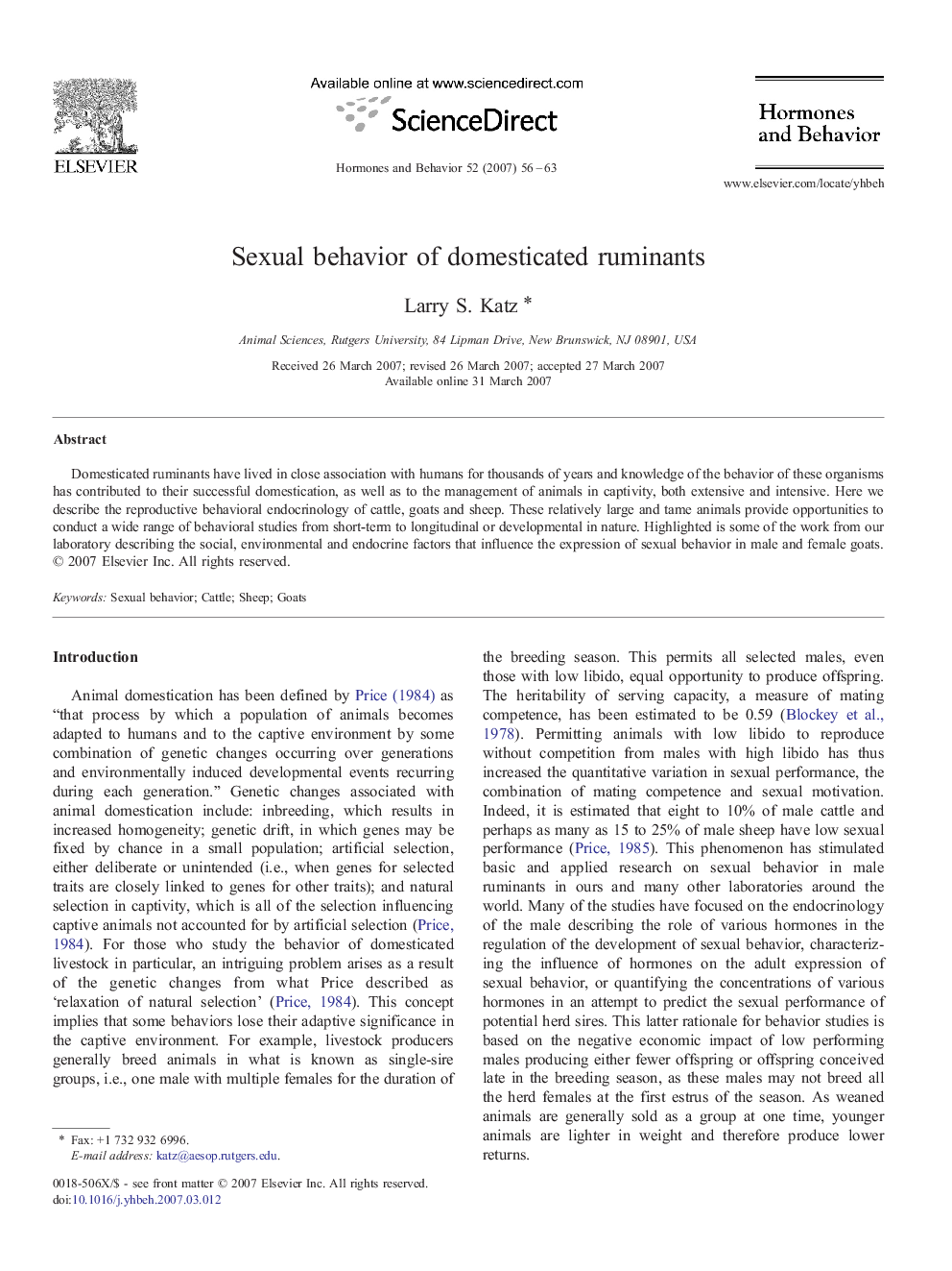 Sexual behavior of domesticated ruminants