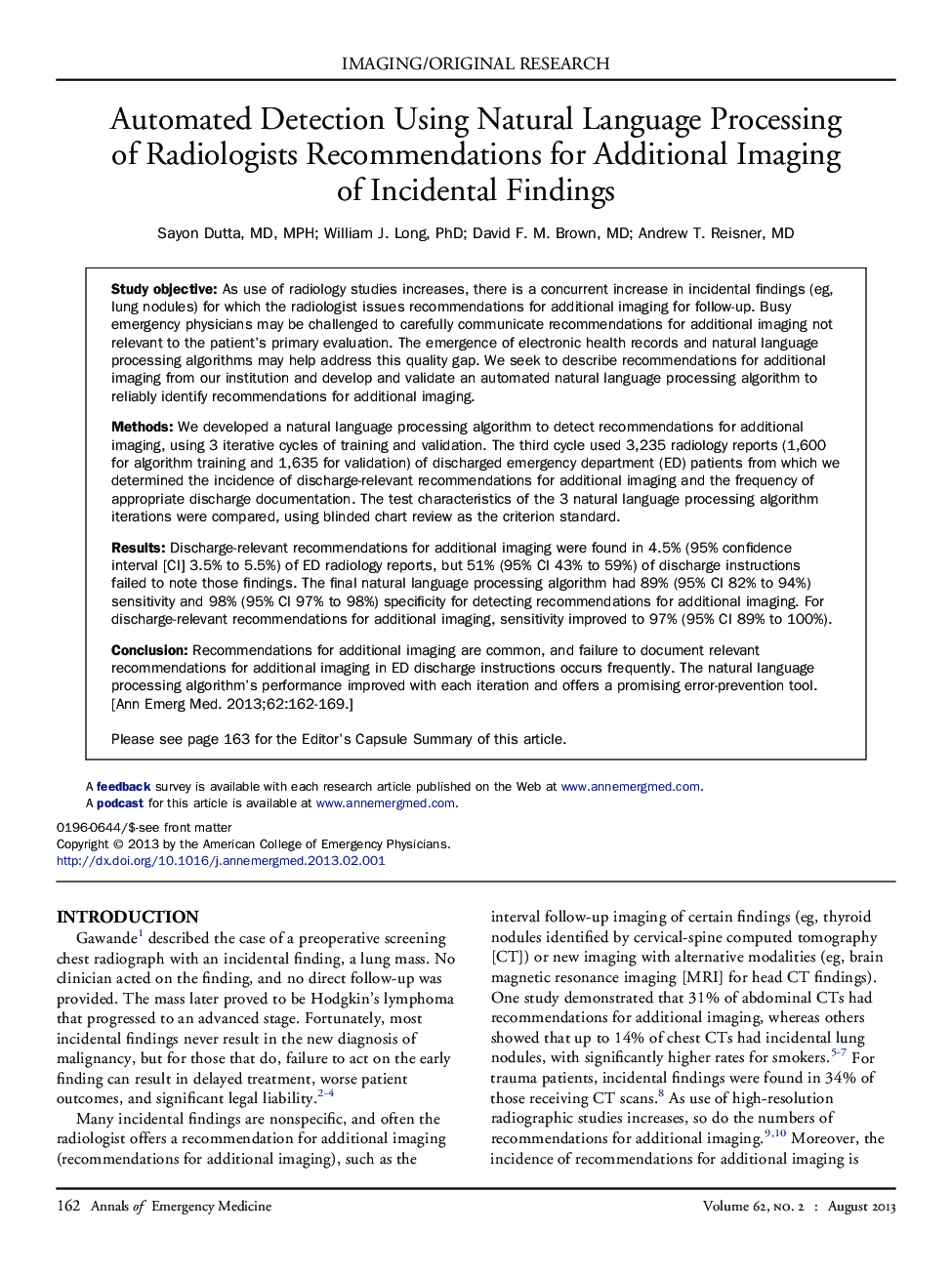 Automated Detection Using Natural Language Processing of Radiologists Recommendations for Additional Imaging of Incidental Findings 