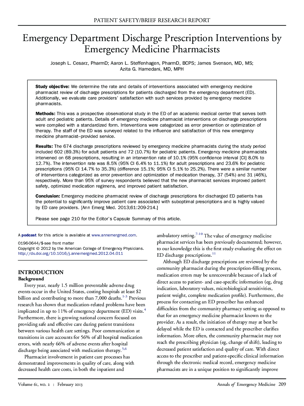 Emergency Department Discharge Prescription Interventions by Emergency Medicine Pharmacists