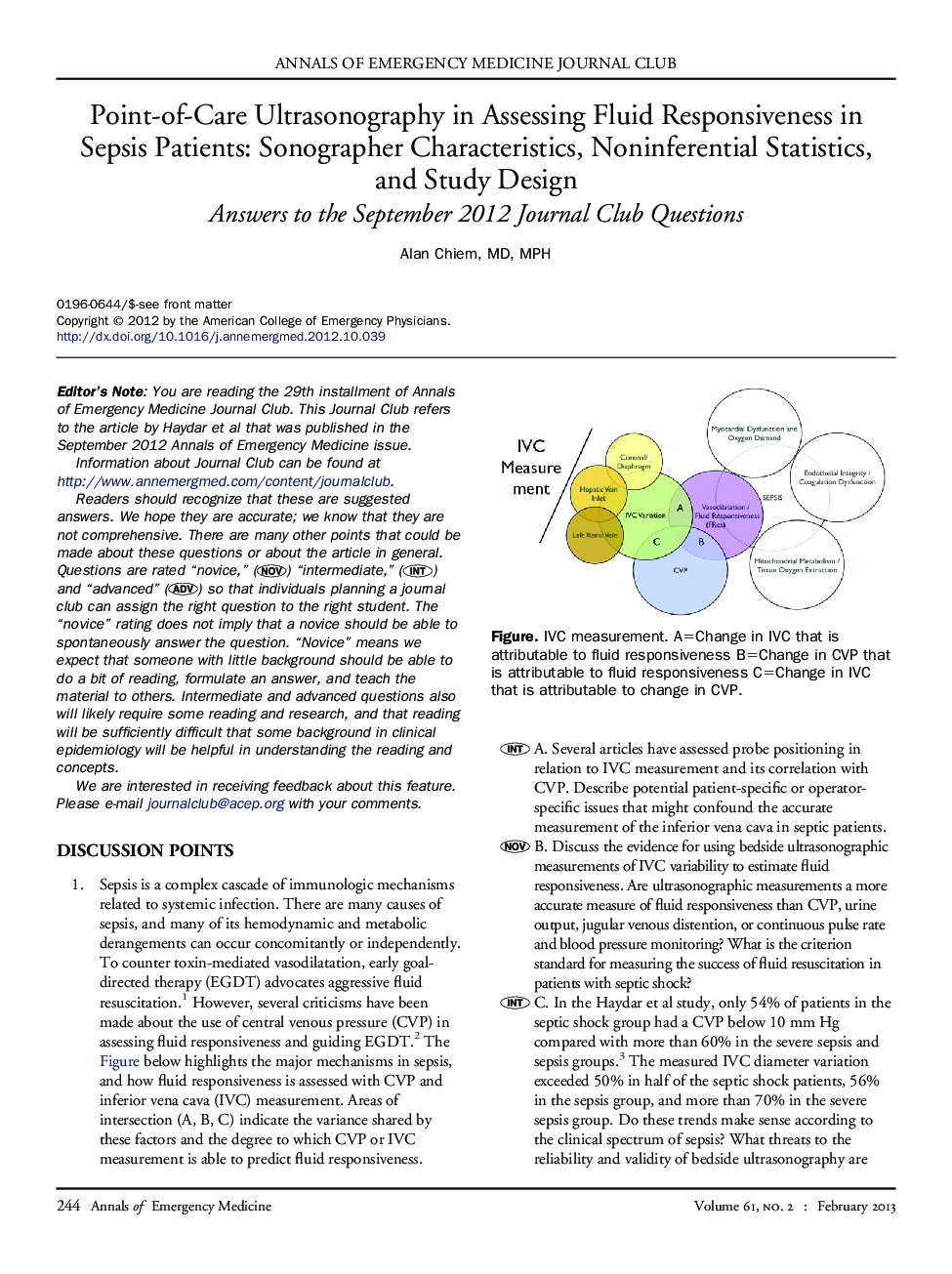 Point-of-Care Ultrasonography in Assessing Fluid Responsiveness in Sepsis Patients: Sonographer Characteristics, Noninferential Statistics, and Study Design