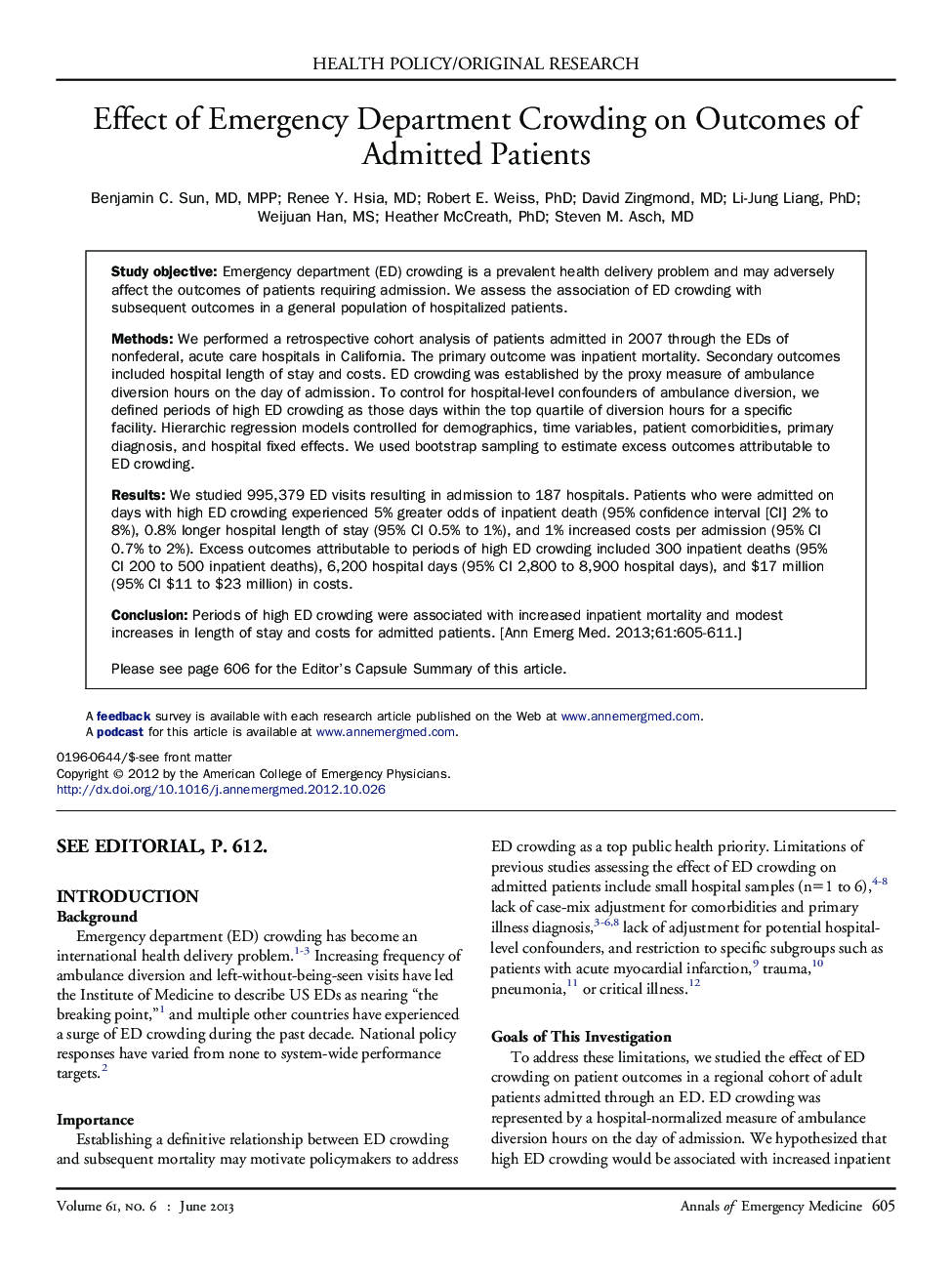 Effect of Emergency Department Crowding on Outcomes of Admitted Patients